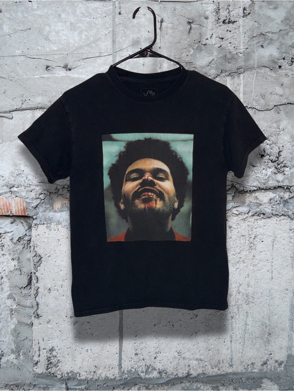 Black Graphic Short Sleeve Tee with Photographic Print